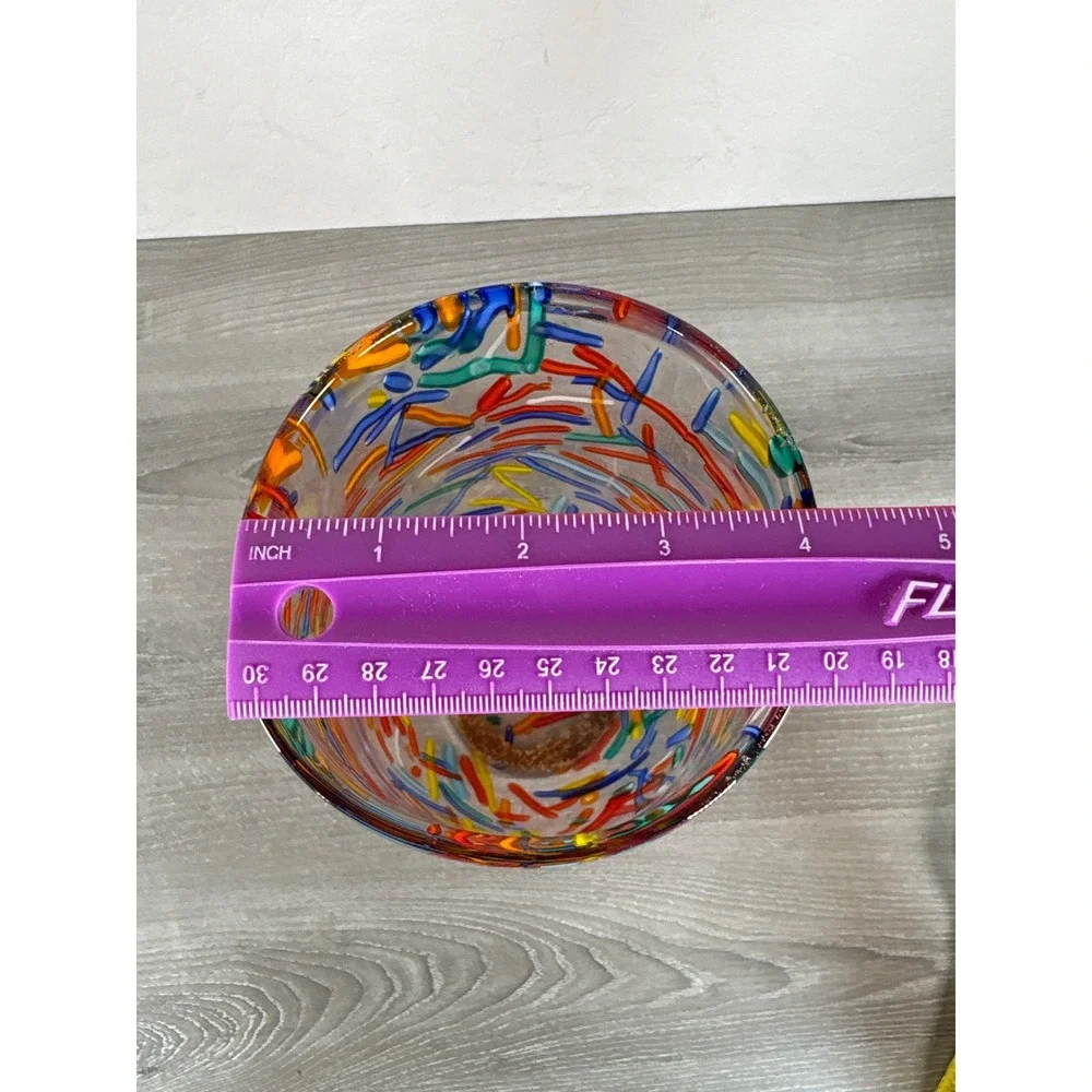 Vintage Pier 1 Imports Confetti Mouth Blown Art Glass Flower Vase Rainbow 11 in